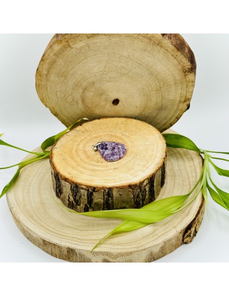 Pendente de lepidolite forma livre em aço cristal natural