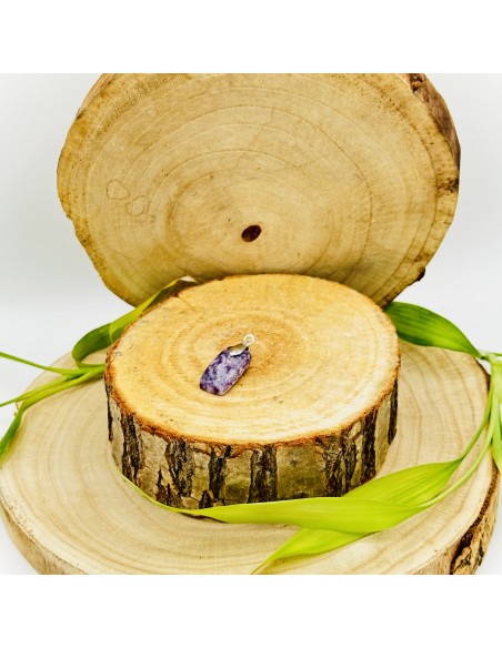 Colgante de lepidolita en acero forma libre para calma emocional, suavización interior y equilibrio vibracional