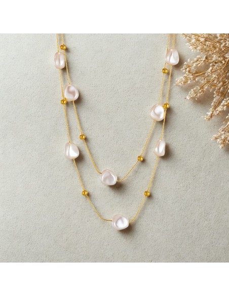 Collar de perlas doble ana en acero inoxidable para armonía emocional, amor propio y suavidad interior