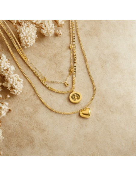 Collar triple árbol de la vida en acero inoxidable