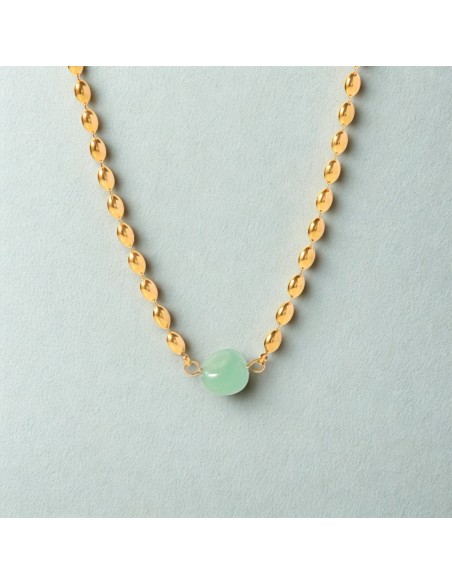 Colar de quartzo verde Marisa em aço inoxidável pedra natural