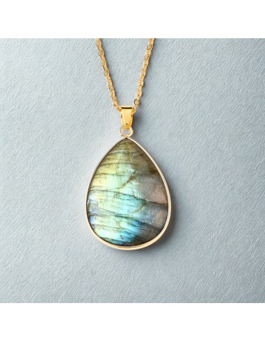 Colar de labradorite cabochão em aço pedra natural
