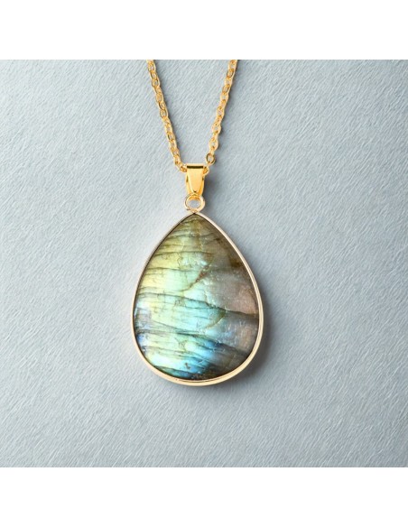 Colar de labradorite cabochão em aço pedra natural