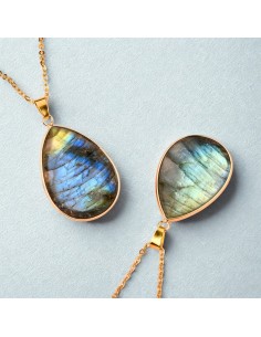 Colar de labradorite cabochão em aço pedra natural 2
