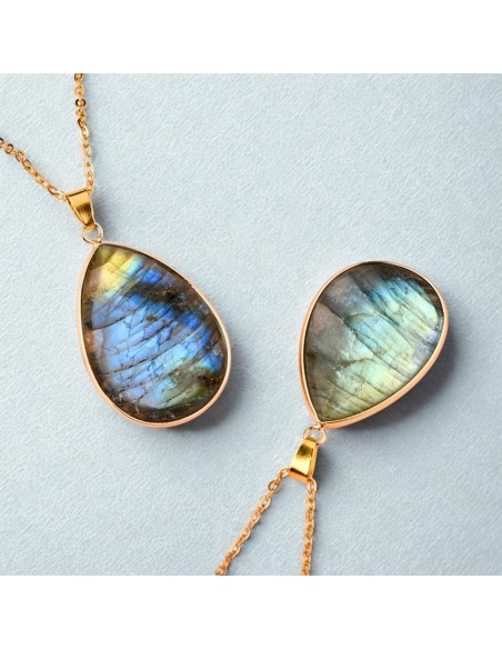 Colar de labradorite cabochão em aço pedra natural