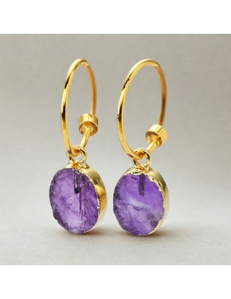Pendientes de amatista elegance en plata dorada para equilibrio emocional, claridad interior y elevación espiritual