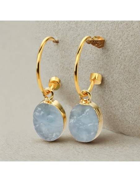 Pendientes de aguamarina elegance en plata dorada para serenidad interior, claridad emocional y comunicación consciente