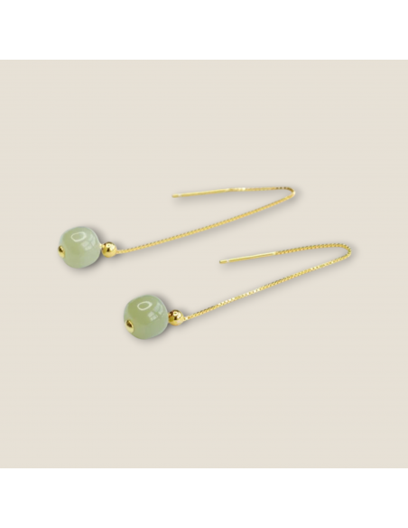 Brincos de jade verde Sofia em aço inoxidável para harmonia do coração, serenidade emocional e prosperidade consciente