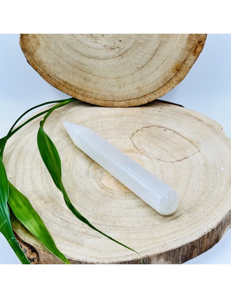 Bastão de selenite 15cm para purificação energética, elevação espiritual e clareza interior