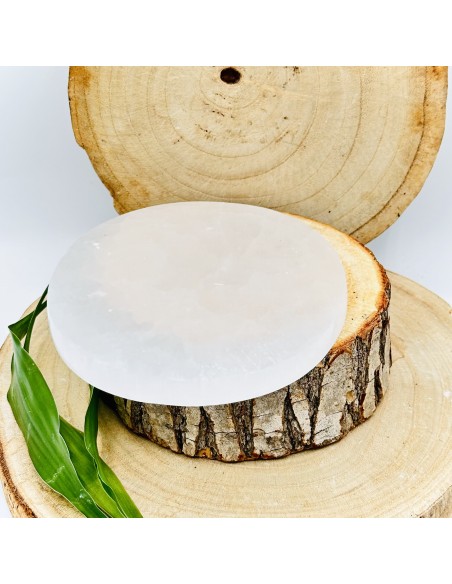 Base de selenita redonda para purificación profunda, elevación espiritual y equilibrio vibracional continuo