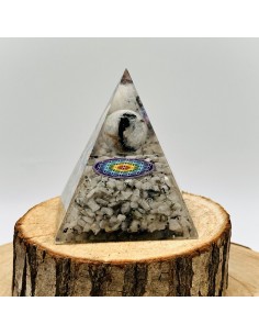 PIRÁMIDE DE PIEDRA DE LA LUNA ORGONITA ESFERA 7CM