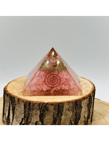 Pirámide de cuarzo rosa orgonite para amor interior, sanación emocional y equilibrio vibracional profundo