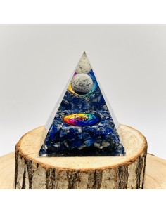 Pirâmide de lápis lazúli orgonite com esfera 7 cm cristal natural