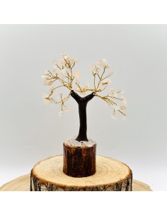 Árvore de quartzo rosa 10 a 12 cm com base de madeira pedra natural