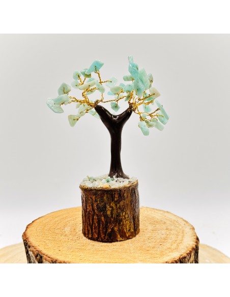 Árbol de amazonita con base de madera para armonía emocional, claridad interior y equilibrio vibracional