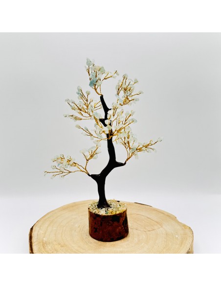 ÁRBOL DE AGUAMARINA MEDIANA CON BASE MADERA 23CM
