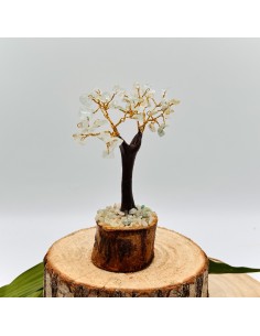 ÁRBOL DE AGUAMARINA PEQUENA CON BASE MADERA 10CM