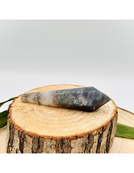 Bastón de ágata musgo para renovación energética, equilibrio emocional y conexión profunda con la energía de la naturaleza