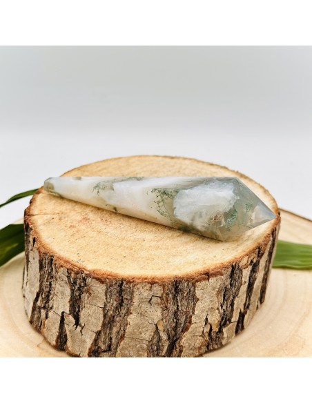 Bastón de ágata musgo para renovación energética, equilibrio emocional y conexión profunda con la energía de la naturaleza