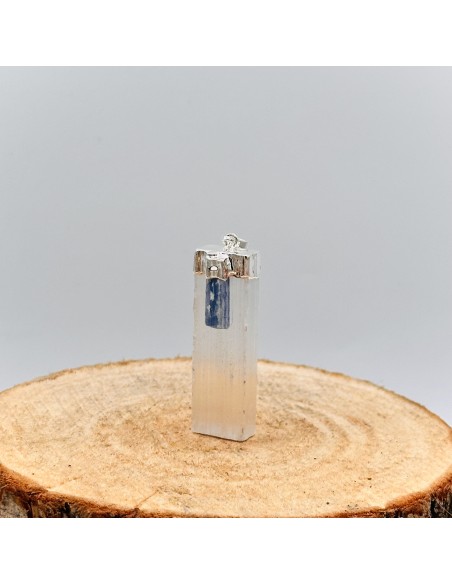 Colgante de selenita con punta de cianita azul para limpieza energética, alineación espiritual y claridad mental