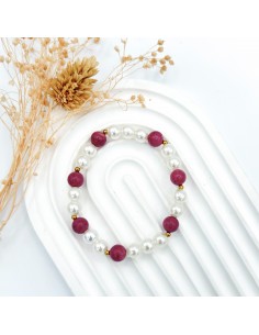 Pulseira de rodonite extra e pérolas 8mm