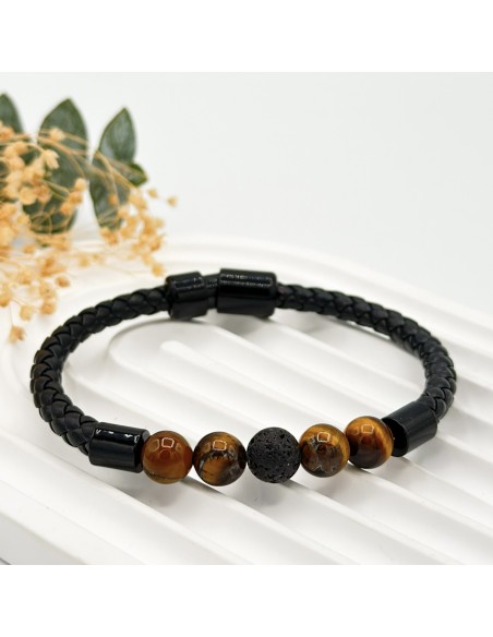 Pulseira de olho de tigre e pedra lava fênix para força interior, renascimento energético e proteção