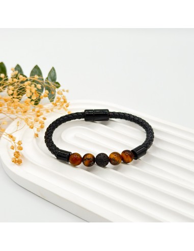 Pulsera de ojo de tigre y piedra lava fénix para fuerza interior, renacimiento energético y protección
