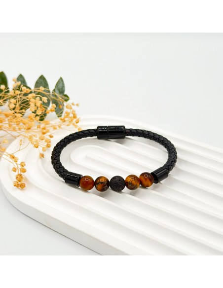 Pulseira de olho de tigre e pedra lava Fénix pedras naturais