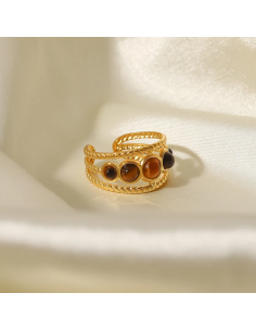 ANILLO DE OJO DE TIGRE ISIS AJUSTABLE ACERO 2