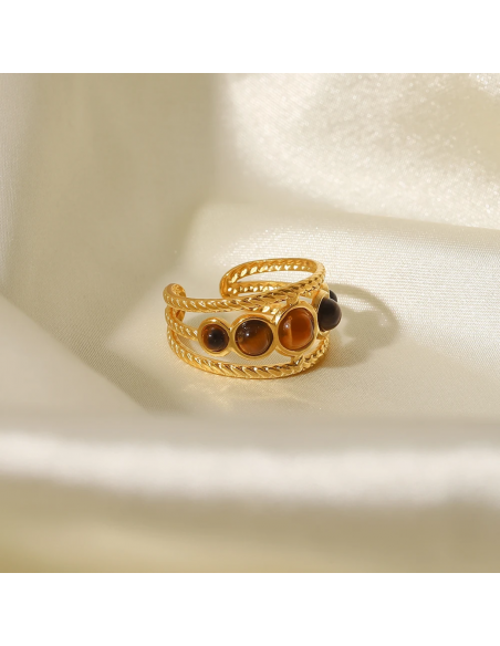 ANILLO DE OJO DE TIGRE ISIS AJUSTABLE ACERO