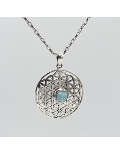 Colgante de larimar Flor de la Vida en plata para paz interior, comunicación sutil y armonía espiritual 2
