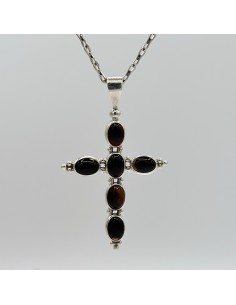 Pendente de ônix cruz em prata pedra natural