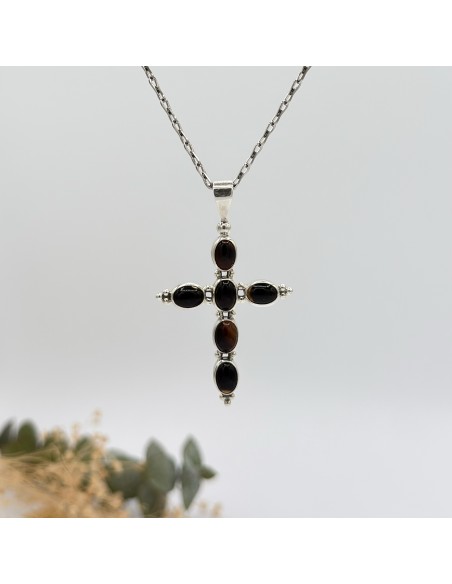 COLGANTE DE ÔNIX CRUZ EN PLATA 925