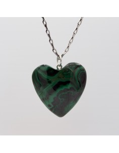 Pendente de malaquite coração em prata pedra natural