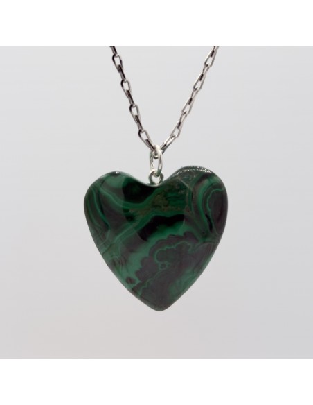 COLGANTE DE MALAQUITA CORAZÓN EN PLATA DE LEY