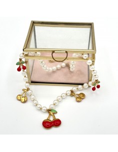 COLLAR DE PÉROLAS Y CEREZA DE ACERO INOXIDABLE