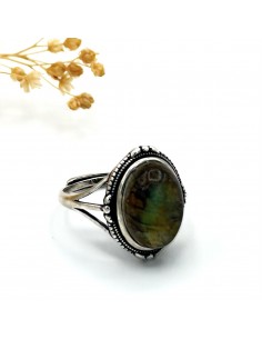 Anel ajustável de labradorite em prata de lei Luhz