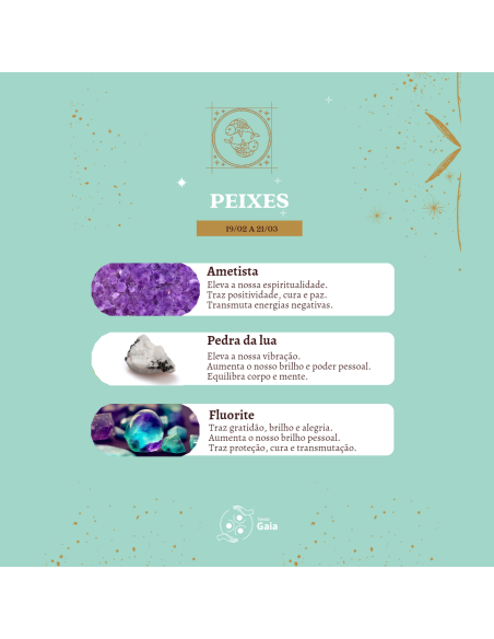 Kit Tenda Gaia com Ametista, Pedra da Lua e Fluorite — pedras do signo Peixes ♓ para intuição, proteção e equilíbrio espiritual.