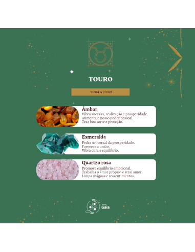 Kit Tenda Gaia con Ámbar, Esmeralda y Cuarzo Rosa — piedras del signo Tauro ♉ para prosperidad, amor y equilibrio emocional.