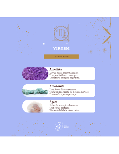 Kit Tenda Gaia com pedras do signo Virgem para organização interior, clareza mental e equilíbrio emocional consciente.