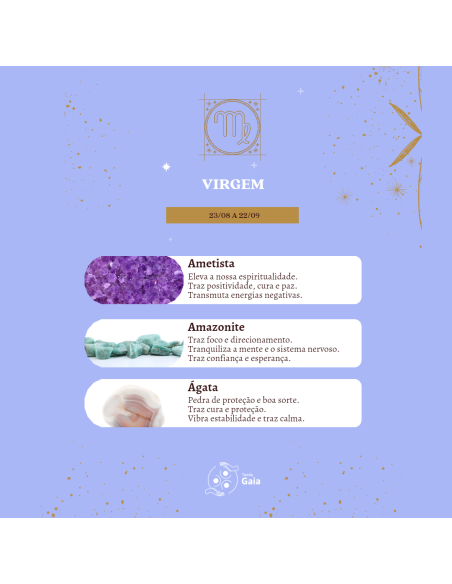 Kit Tenda Gaia com pedras do signo Virgem para organização interior, clareza mental e equilíbrio emocional consciente.