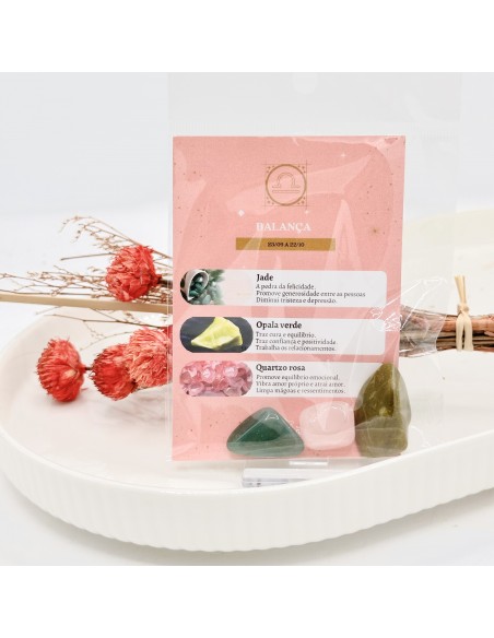 Kit Tenda Gaia com pedras do signo Balança para harmonia emocional, equilíbrio interior e clareza nas relações.