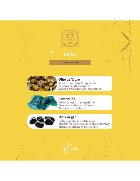Kit Tenda Gaia con piedras del signo Leo para autoconfianza, vitalidad, liderazgo consciente y expresión auténtica del ser.
