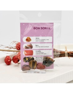 Kit de pedras de boa sorte para proteção energética, atração de abundância e fortalecimento da energia positiva.