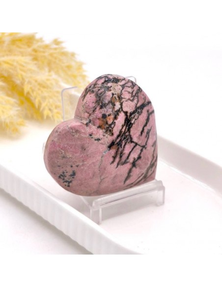 Corazón de rodonita de 5 a 6 cm para sanación emocional, autocompasión y equilibrio del chakra cardíaco.