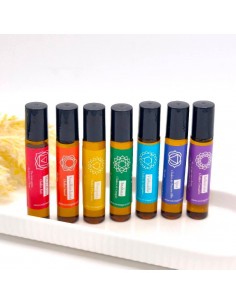 Kit blend de óleos essenciais dos 7 chakras para alinhamento energético, equilíbrio emocional e harmonização vibracional.