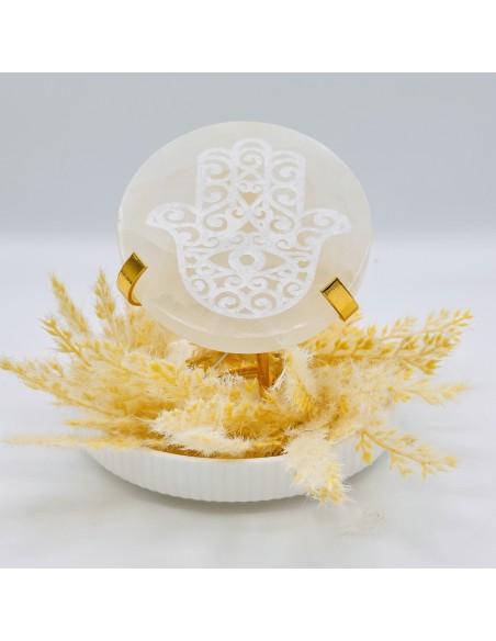 Base de Selenite Mano de Fátima – Protección & Luz