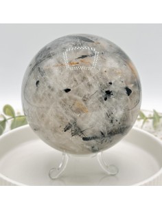 Esfera de cuarzo turmalinado para protección energética, equilibrio vibracional y claridad interior