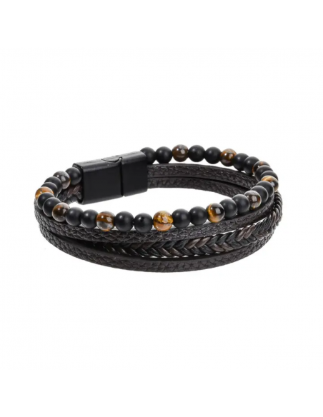 Pulsera de ojo de tigre y obsidiana Hórus para protección energética, enfoque mental y fortalecimiento interior