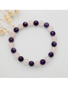 PULSERA DE AMATISTA Y CUARZO ROSA AMAR 8MM